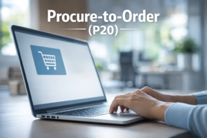 Person, die am Laptop arbeitet mit Einkaufswagen auf Bildschirm. SAP Ariba P2O