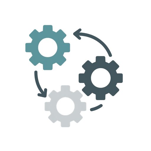 Zahnräder, die durch Pfeile verbunden sind. Darstellung SAP Integration Suite